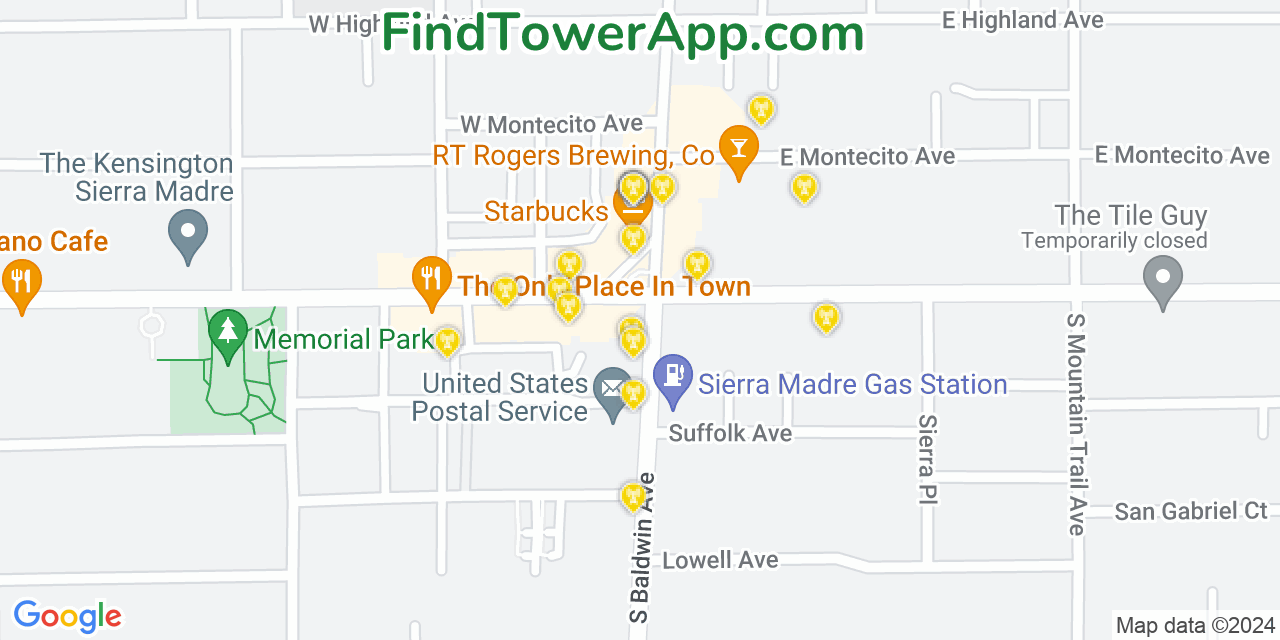 AT&T 4G/5G cell tower coverage map Sierra Madre, California