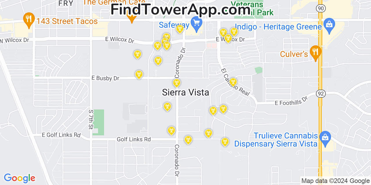 AT&T 4G/5G cell tower coverage map Sierra Vista, Arizona