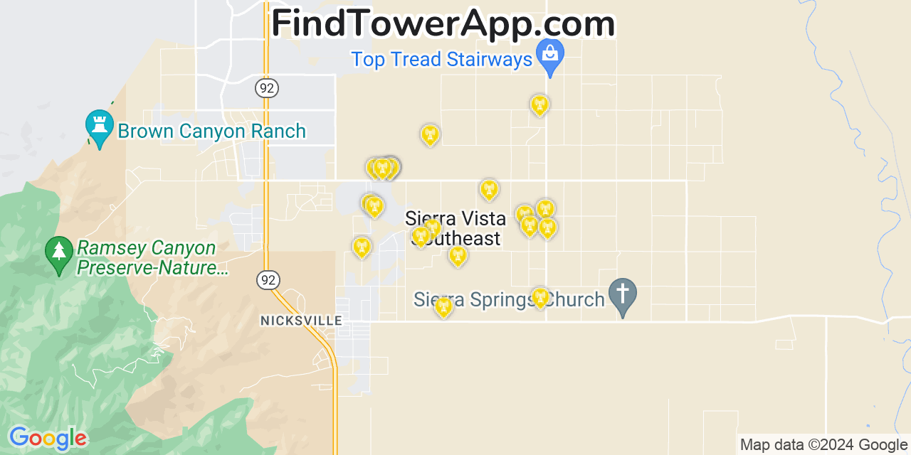 Verizon 4G/5G cell tower coverage map Sierra Vista Southeast, Arizona