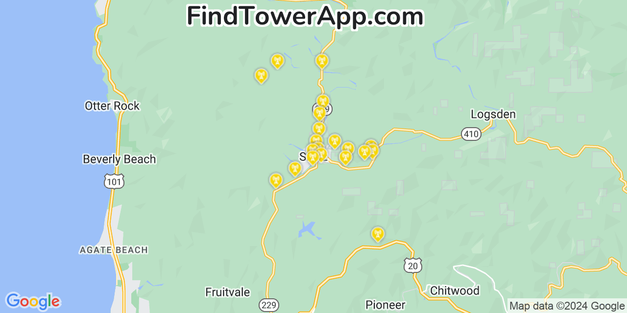 AT&T 4G/5G cell tower coverage map Siletz, Oregon