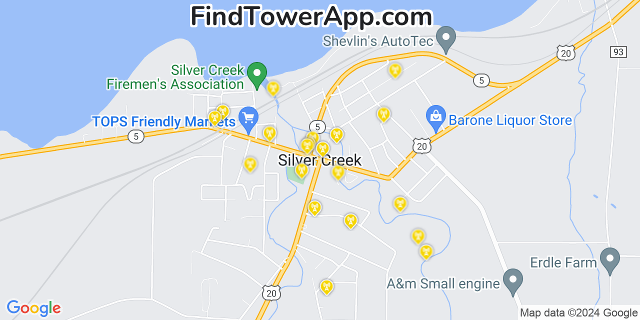 AT&T 4G/5G cell tower coverage map Silver Creek, New York