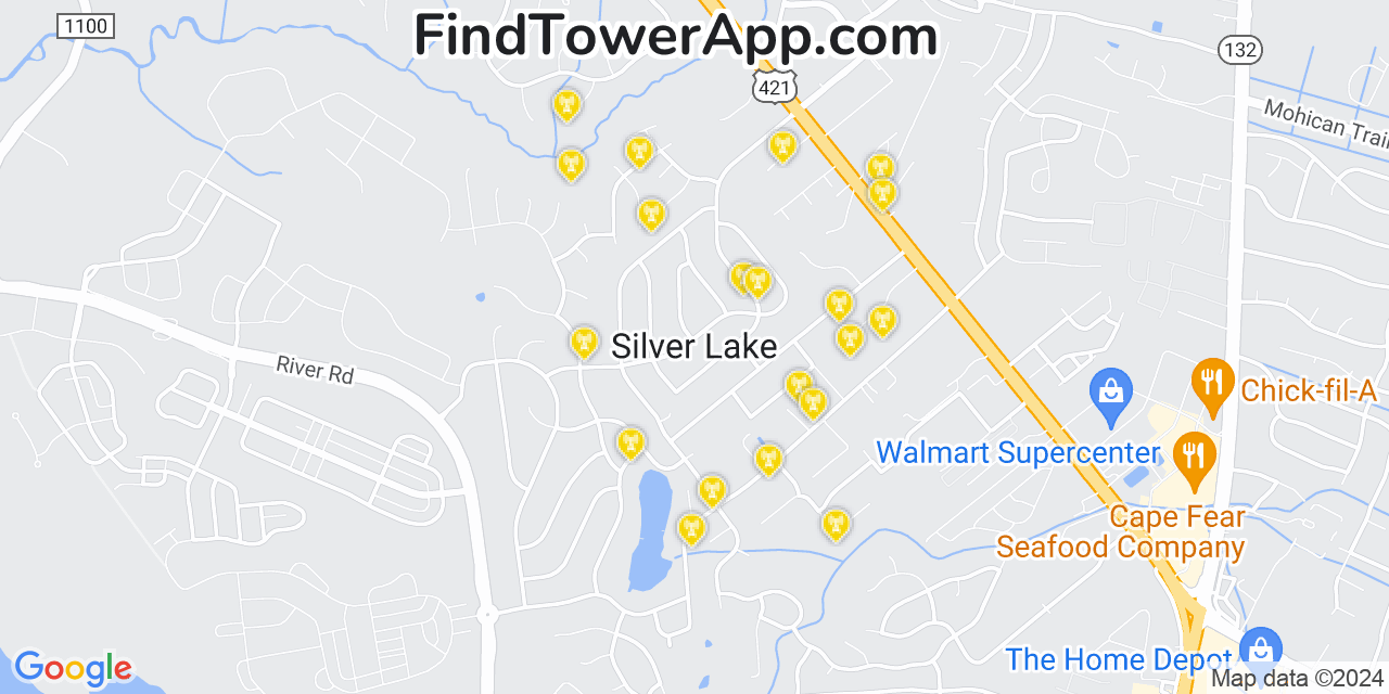 AT&T 4G/5G cell tower coverage map Silver Lake, North Carolina