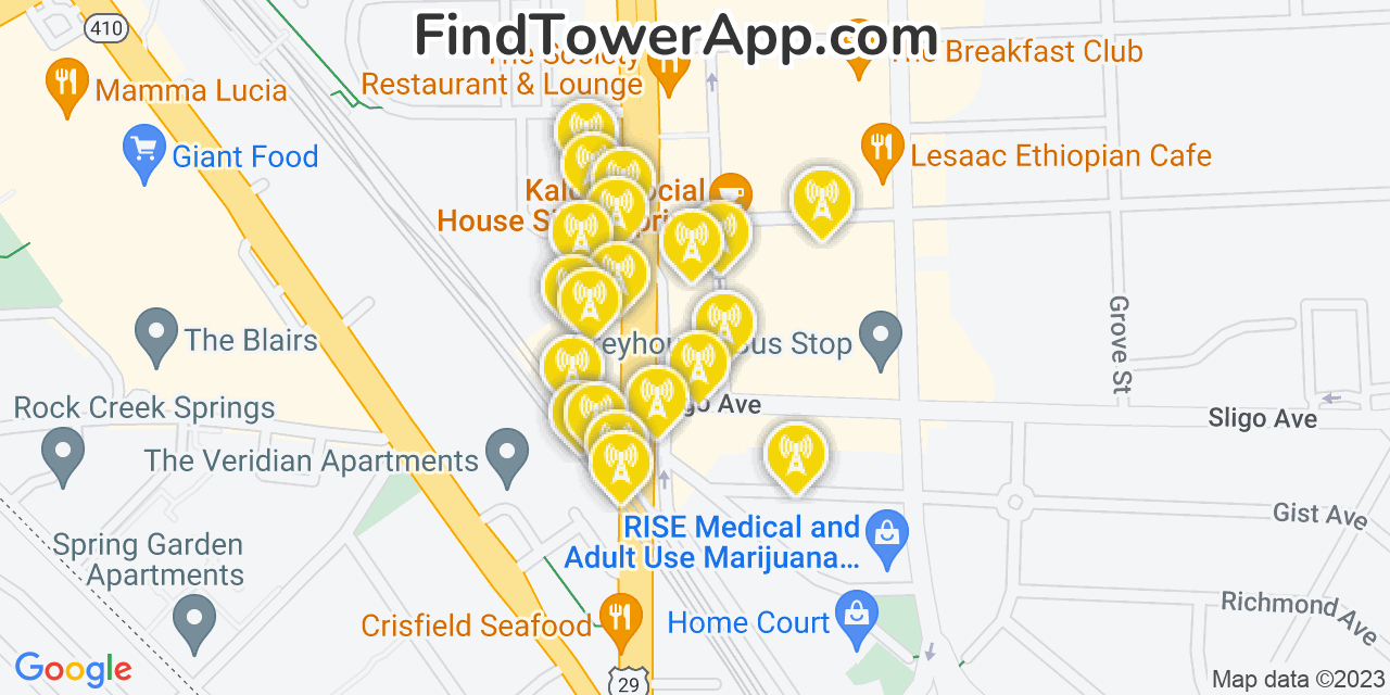 Verizon 4G/5G cell tower coverage map Silver Spring, Maryland