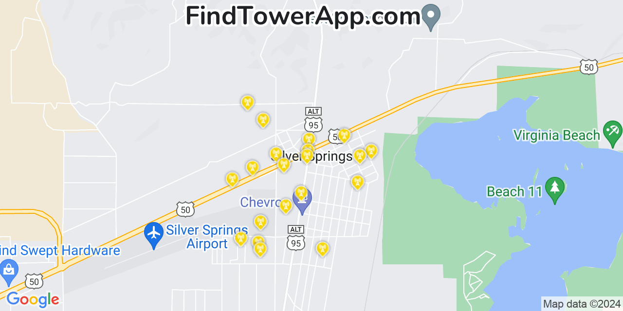 AT&T 4G/5G cell tower coverage map Silver Springs, Nevada