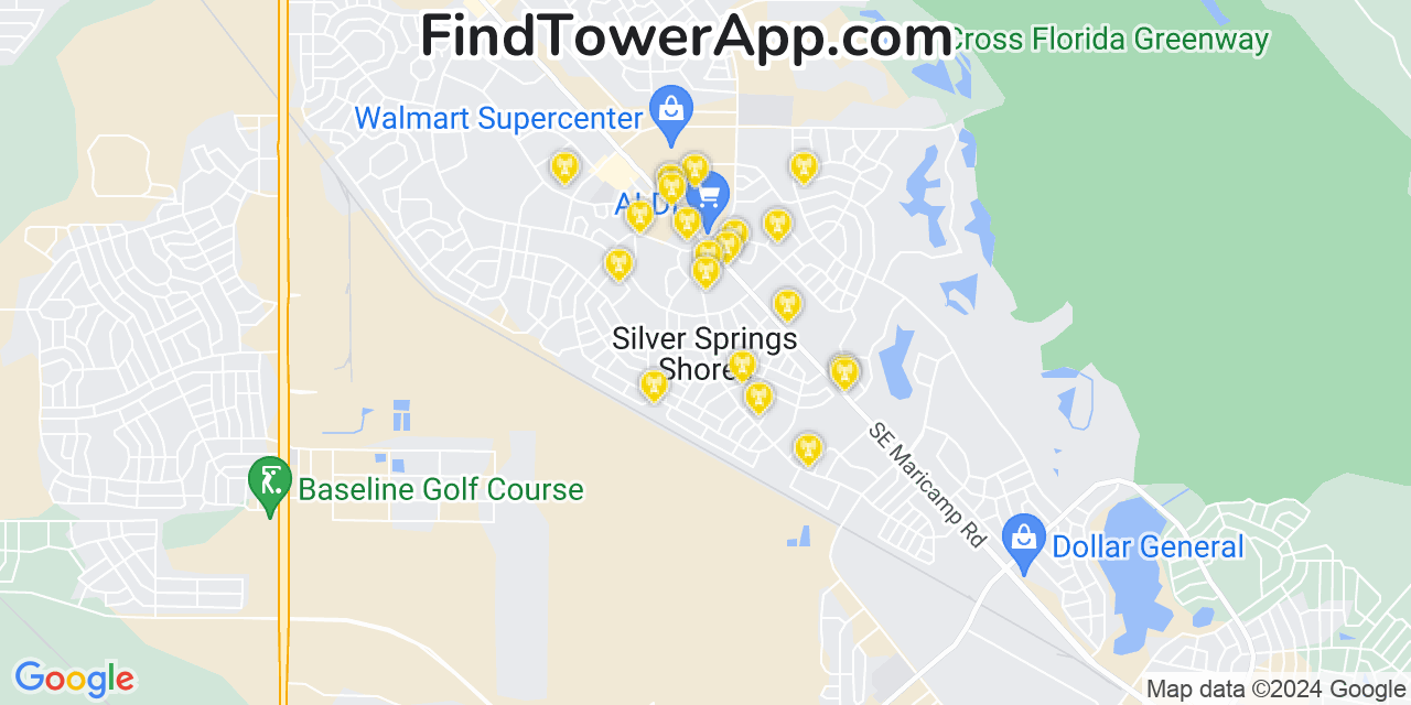 Verizon 4G/5G cell tower coverage map Silver Springs Shores, Florida