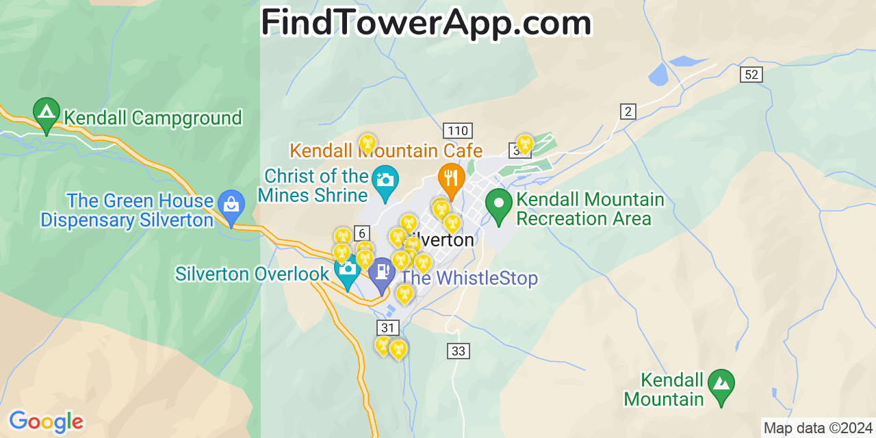 AT&T 4G/5G cell tower coverage map Silverton, Colorado