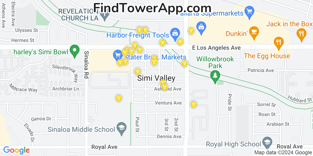 AT&T 4G/5G cell tower coverage map Simi Valley, California