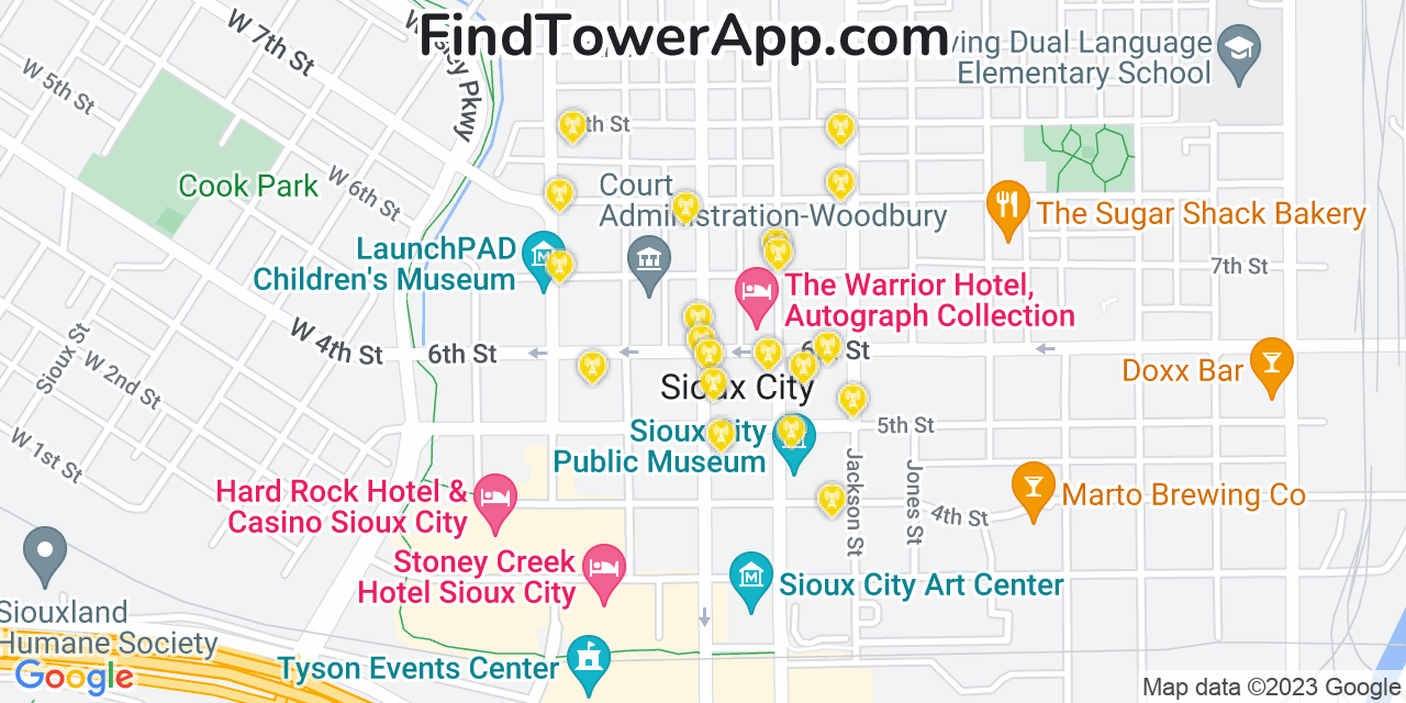 AT&T 4G/5G cell tower coverage map Sioux City, Iowa