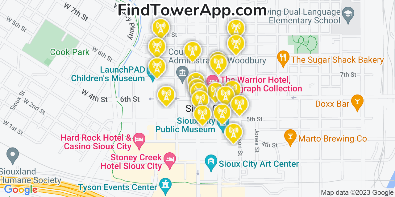 Verizon 4G/5G cell tower coverage map Sioux City, Iowa