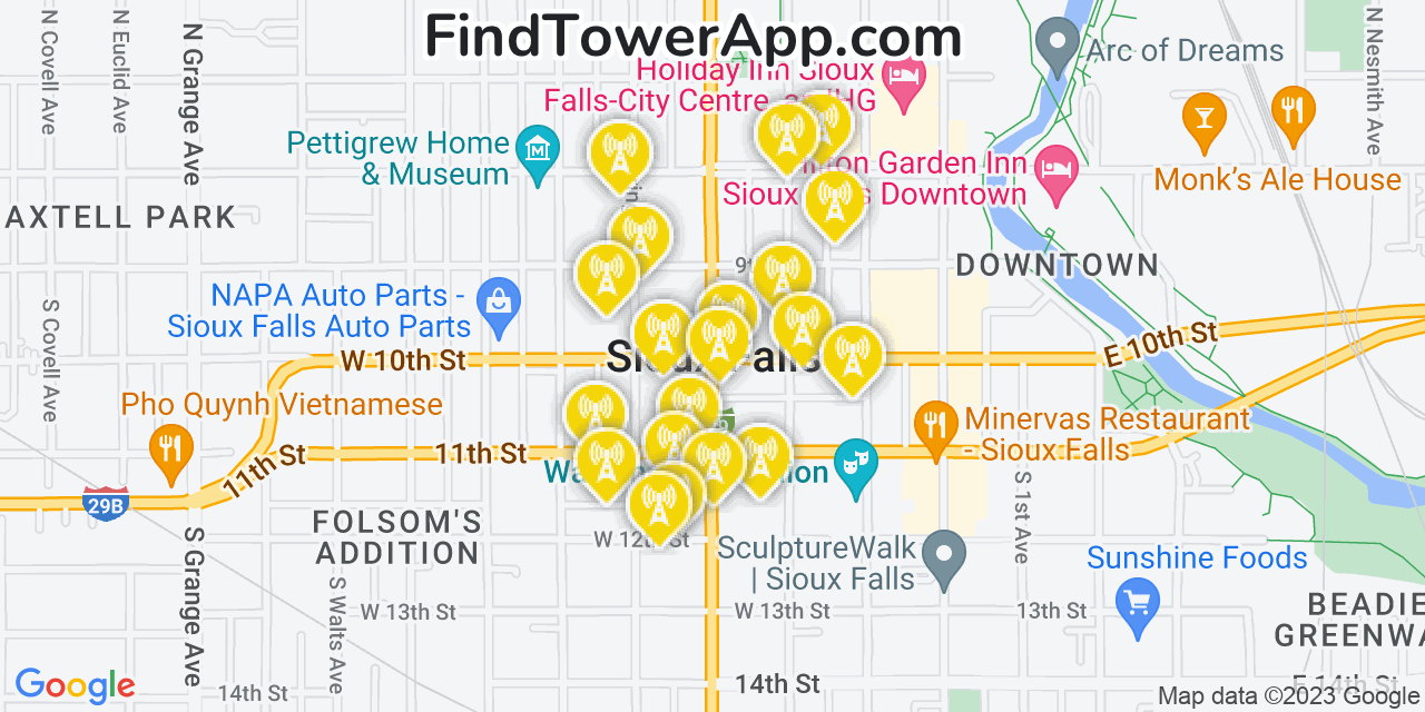 Verizon 4G/5G cell tower coverage map Sioux Falls, South Dakota