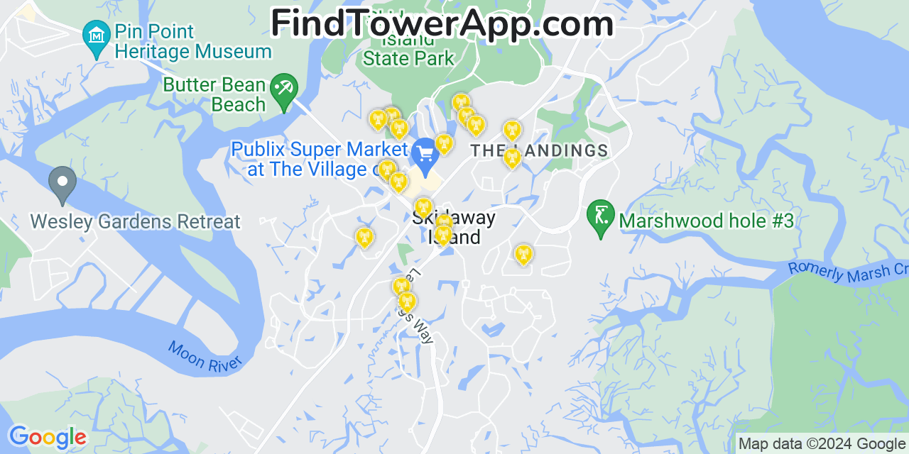 AT&T 4G/5G cell tower coverage map Skidaway Island, Georgia