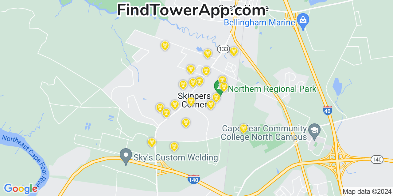 Verizon 4G/5G cell tower coverage map Skippers Corner, North Carolina