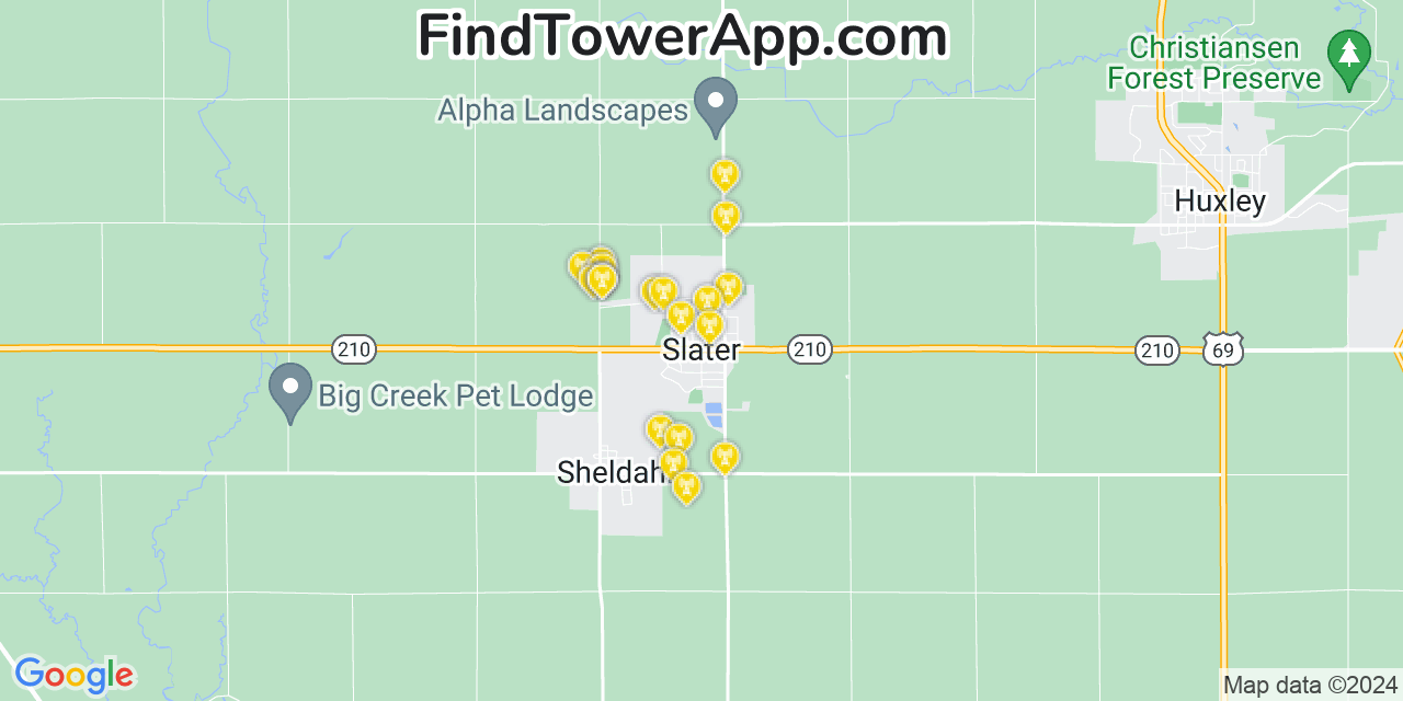 AT&T 4G/5G cell tower coverage map Slater, Iowa