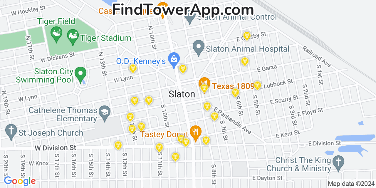 AT&T 4G/5G cell tower coverage map Slaton, Texas