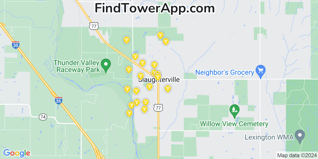 AT&T 4G/5G cell tower coverage map Slaughterville, Oklahoma