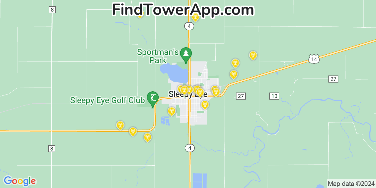 AT&T 4G/5G cell tower coverage map Sleepy Eye, Minnesota