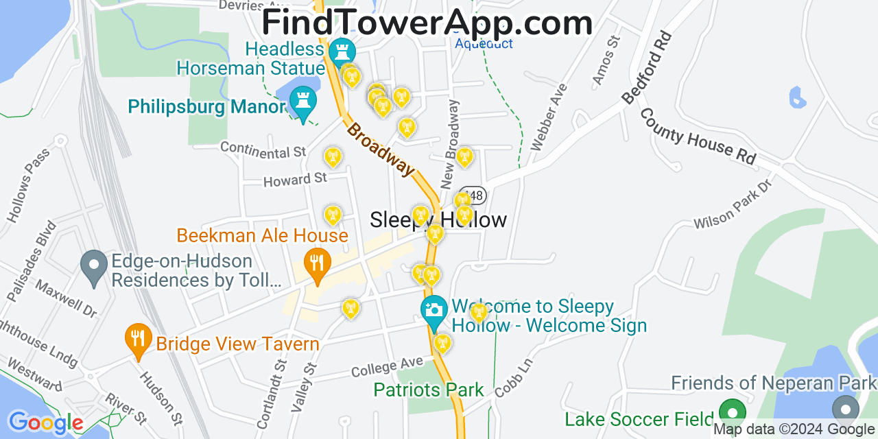 AT&T 4G/5G cell tower coverage map Sleepy Hollow, New York