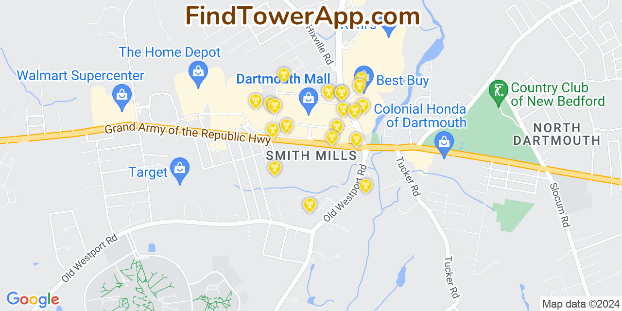 AT&T 4G/5G cell tower coverage map Smith Mills, Massachusetts