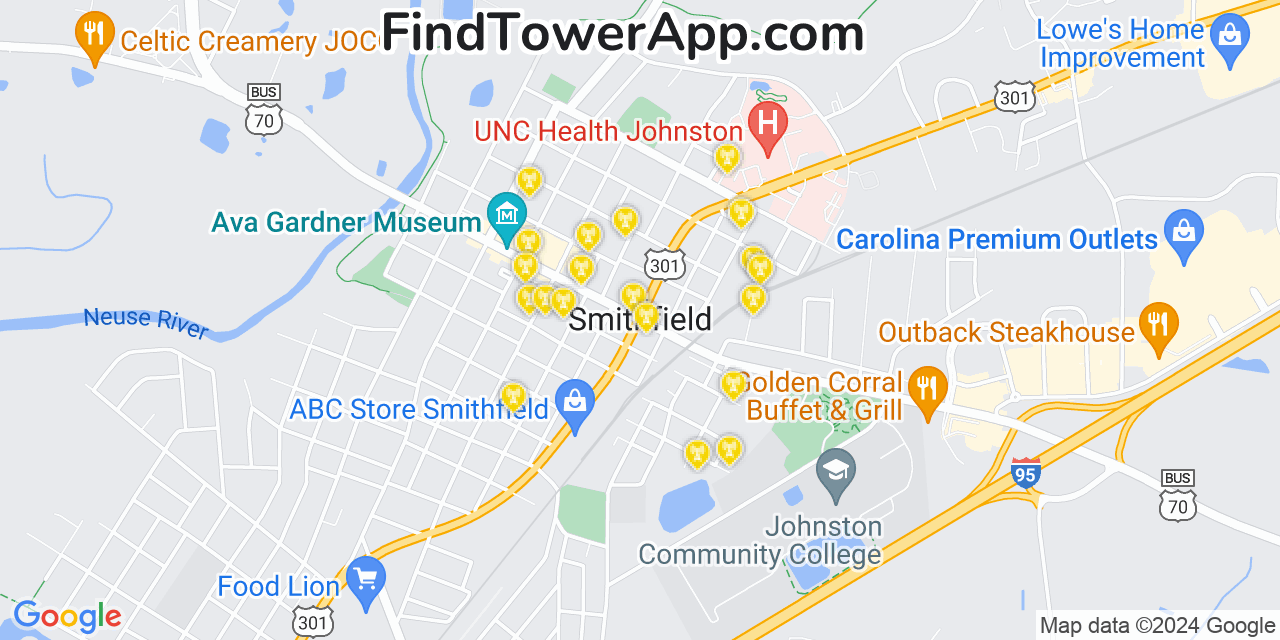 Verizon 4G/5G cell tower coverage map Smithfield, North Carolina