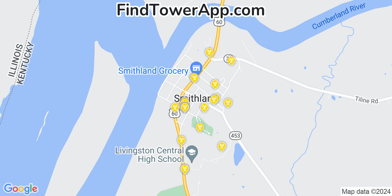 Verizon 4G/5G cell tower coverage map Smithland, Kentucky