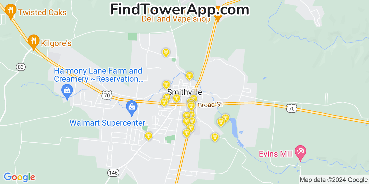 AT&T 4G/5G cell tower coverage map Smithville, Tennessee