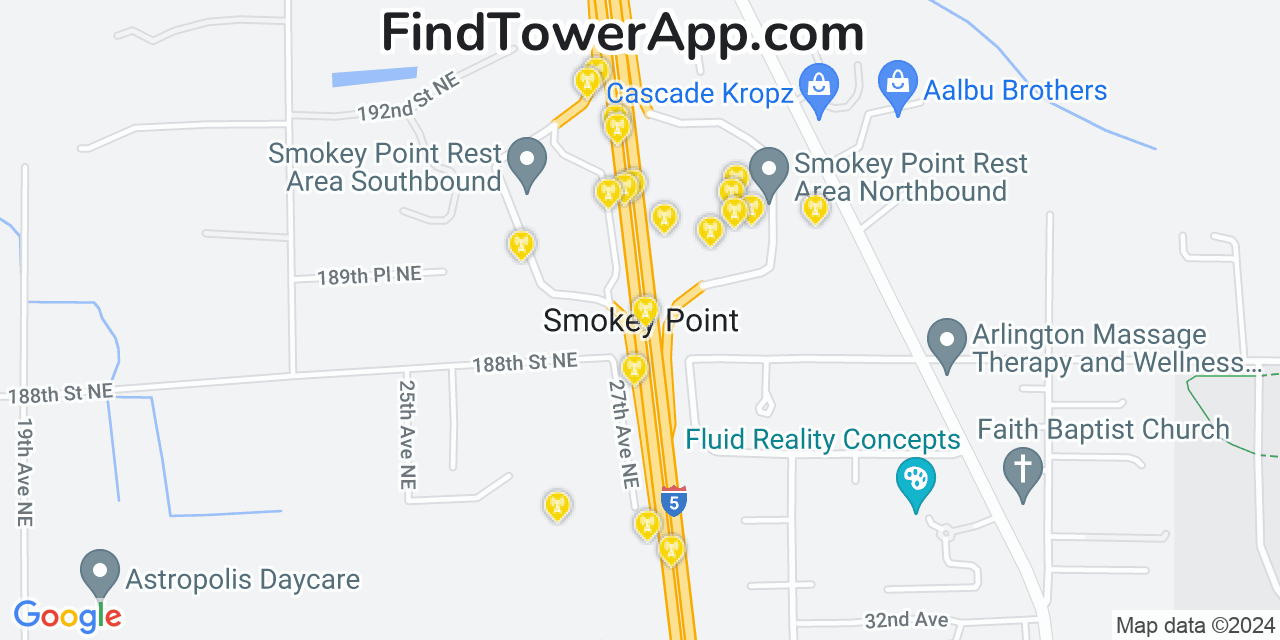 Verizon 4G/5G cell tower coverage map Smokey Point, Washington