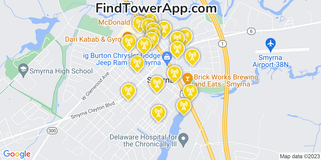 Verizon 4G/5G cell tower coverage map Smyrna, Delaware