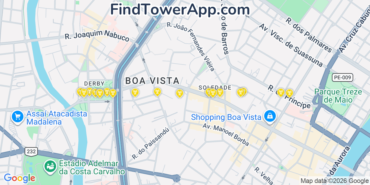 Map showing the 20 primary Brasil Telecom cell tower locations in So Paulo, Brazil