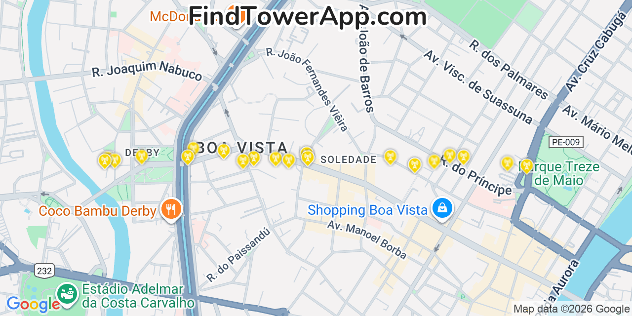 Map showing the 20 primary Claro cell tower locations in So Paulo, Brazil