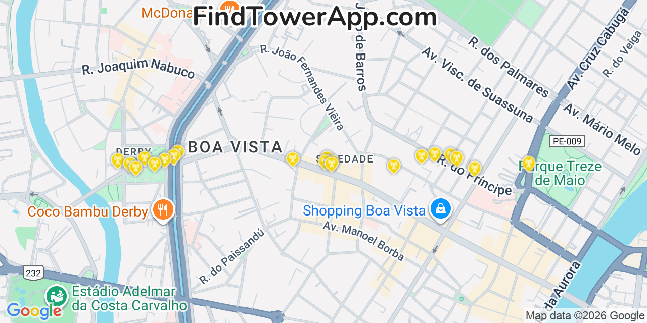 Map showing the 20 primary Local cell tower locations in So Paulo, Brazil