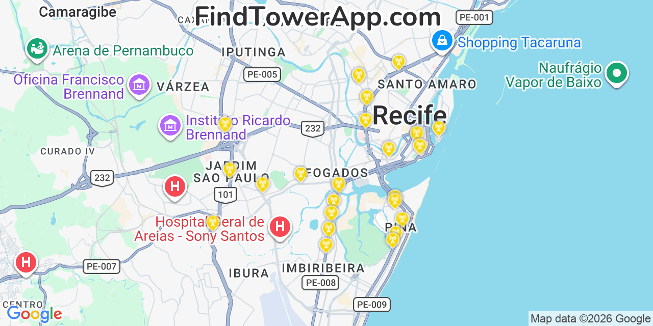 Map showing the 23 primary NII Holdings cell tower locations in So Paulo, Brazil