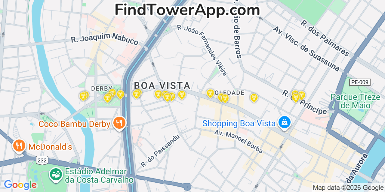 Map showing the 20 primary Oi cell tower locations in So Paulo, Brazil