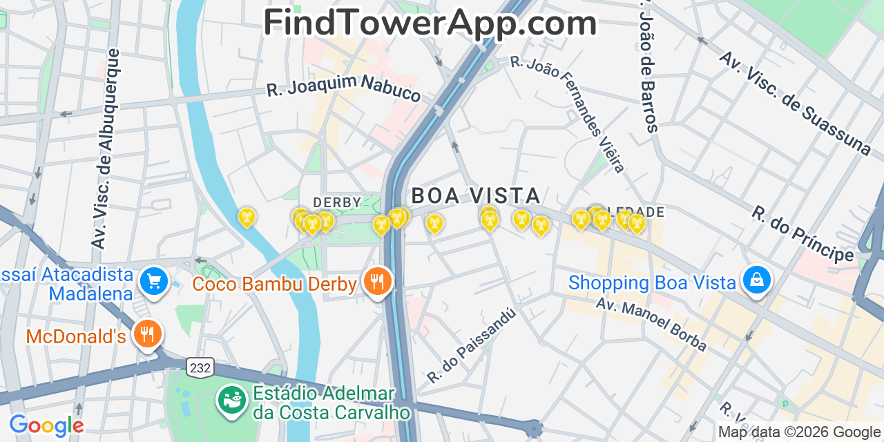 Map showing the 20 primary TIM cell tower locations in So Paulo, Brazil