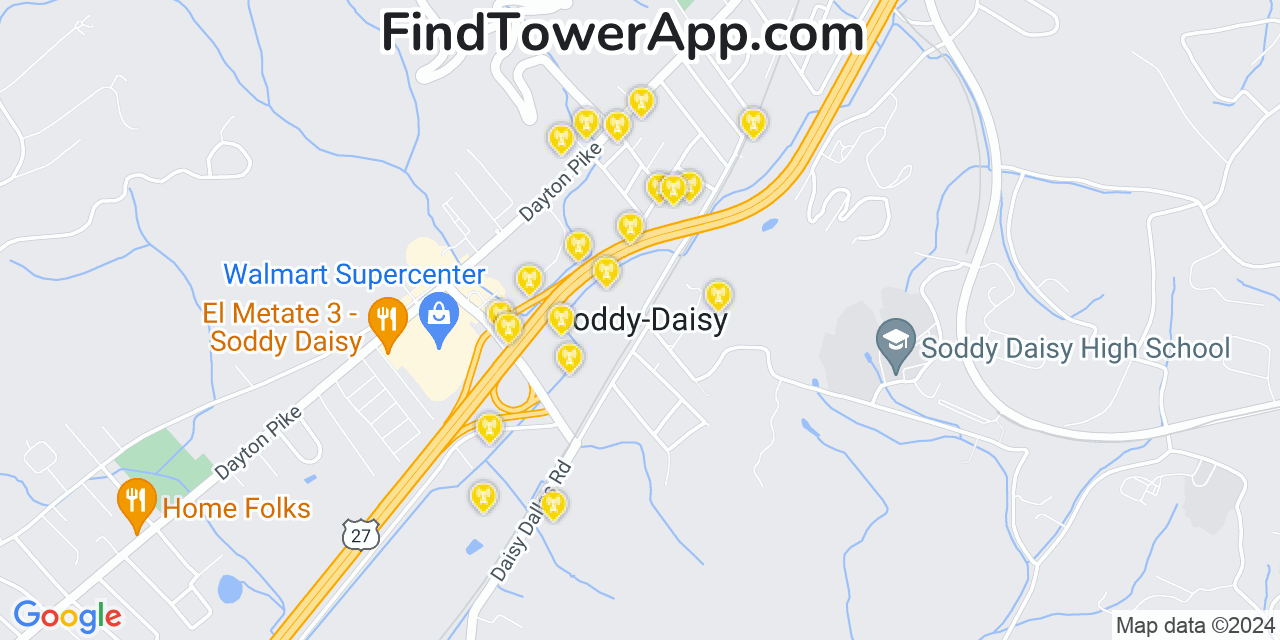 AT&T 4G/5G cell tower coverage map Soddy Daisy, Tennessee