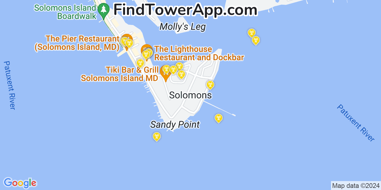 AT&T 4G/5G cell tower coverage map Solomons, Maryland