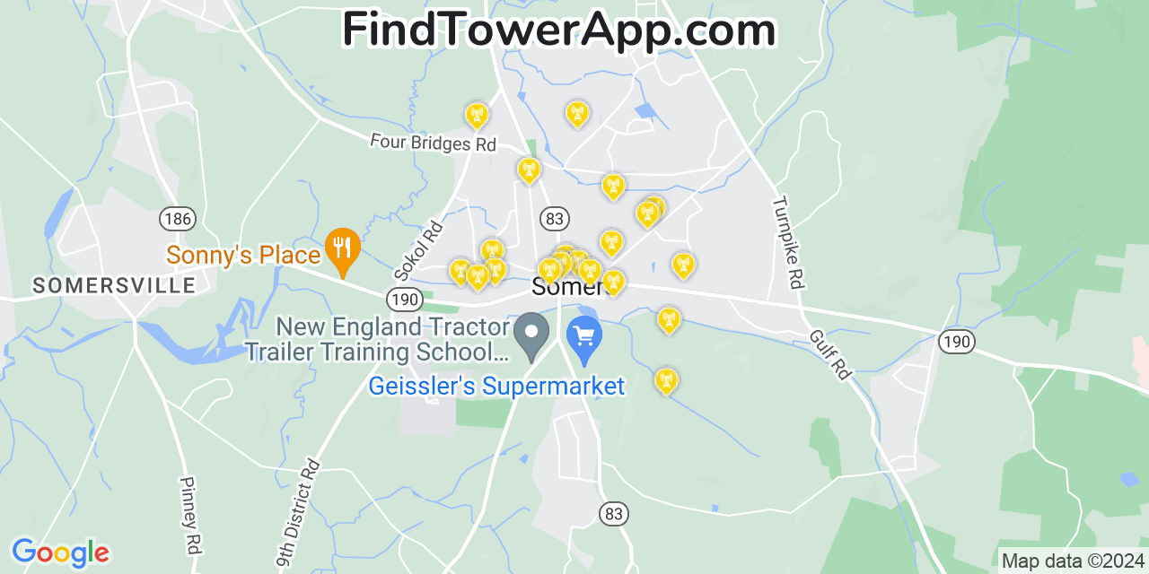 AT&T 4G/5G cell tower coverage map Somers, Connecticut