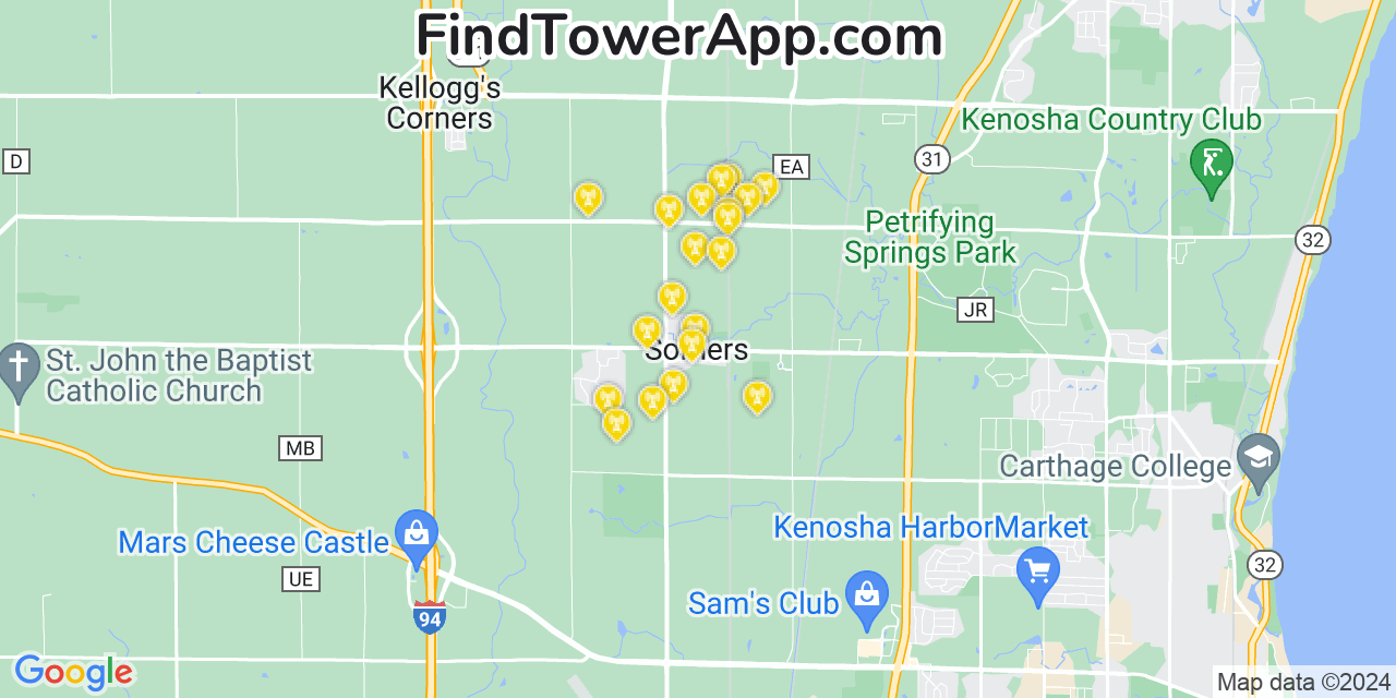 AT&T 4G/5G cell tower coverage map Somers, Wisconsin