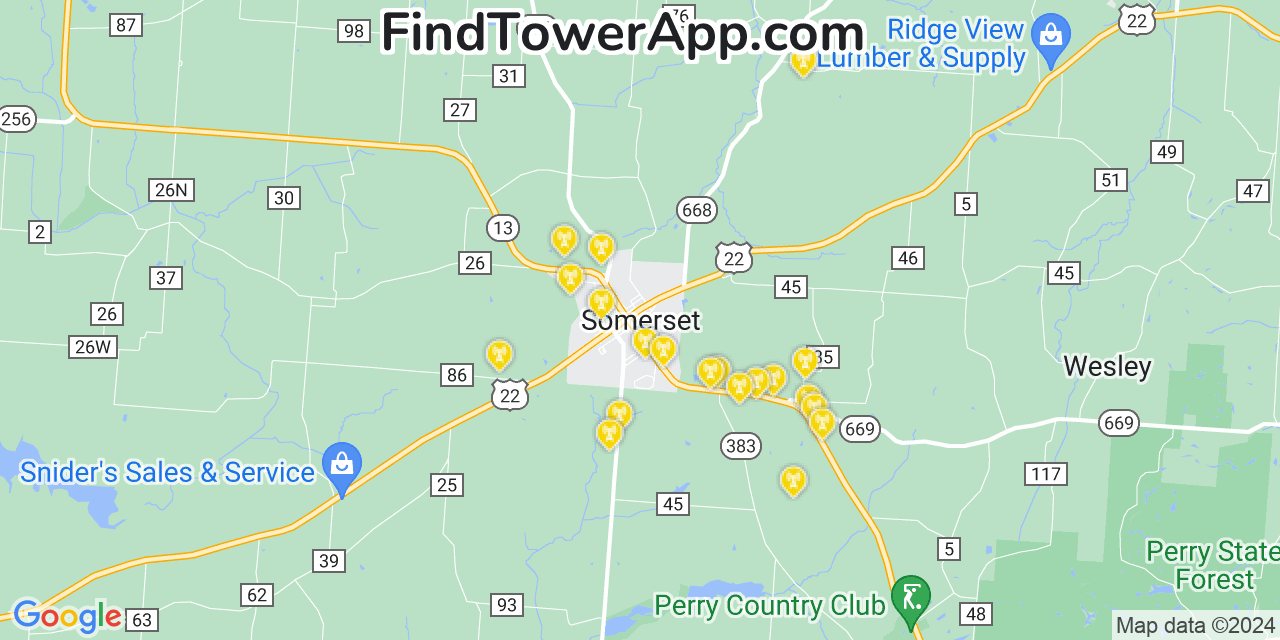 AT&T 4G/5G cell tower coverage map Somerset, Ohio