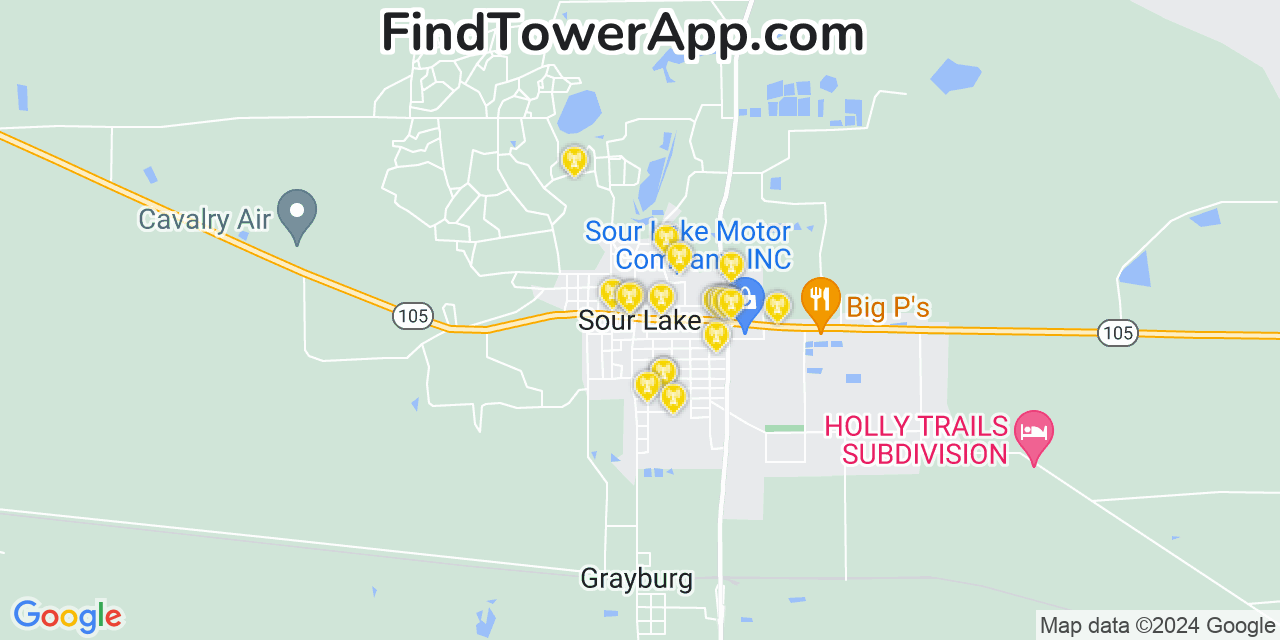 AT&T 4G/5G cell tower coverage map Sour Lake, Texas