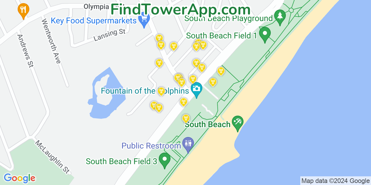 AT&T 4G/5G cell tower coverage map South Beach, New York