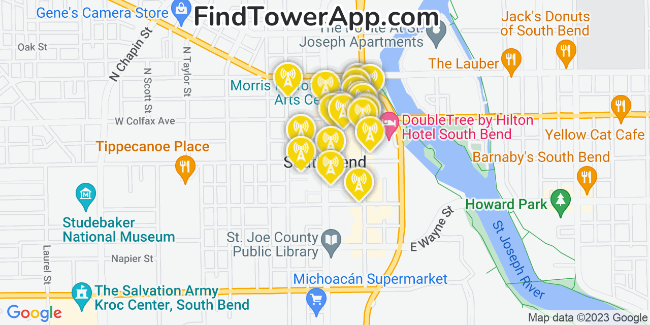 Verizon 4G/5G cell tower coverage map South Bend, Indiana