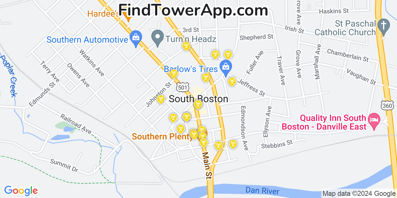 T-Mobile 4G/5G cell tower coverage map South Boston, Virginia