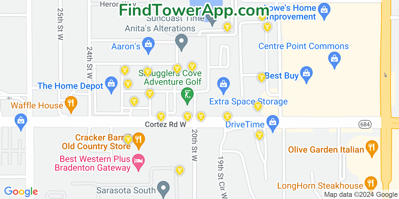 T-Mobile 4G/5G cell tower coverage map South Bradenton, Florida