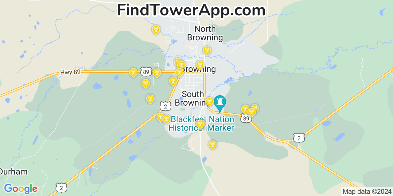 AT&T 4G/5G cell tower coverage map South Browning, Montana