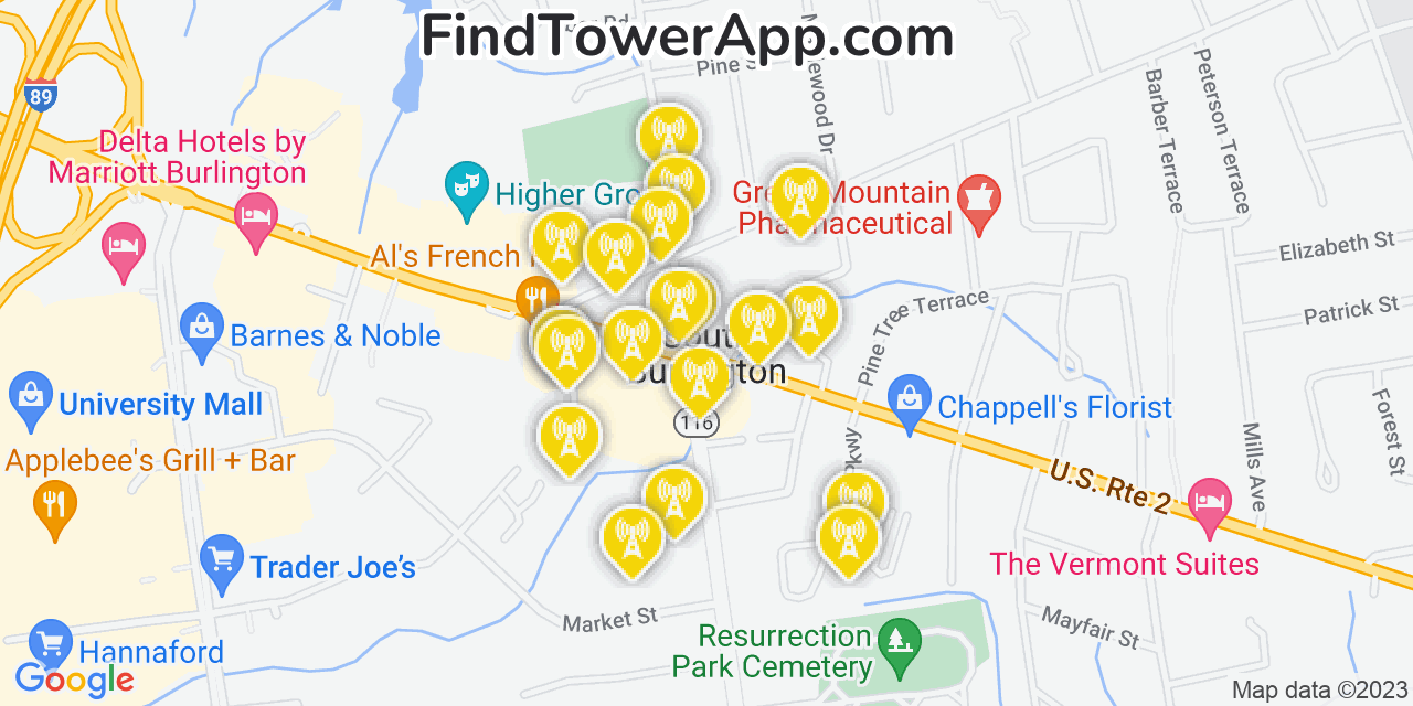 Verizon 4G/5G cell tower coverage map South Burlington, Vermont