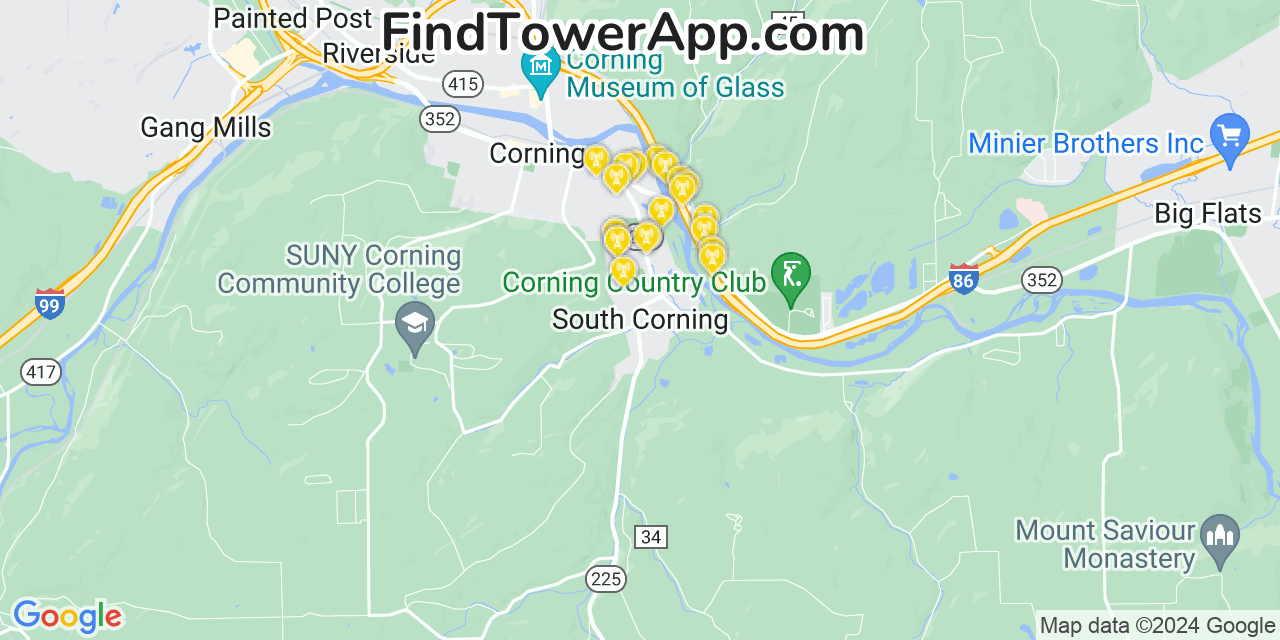 Verizon 4G/5G cell tower coverage map South Corning, New York