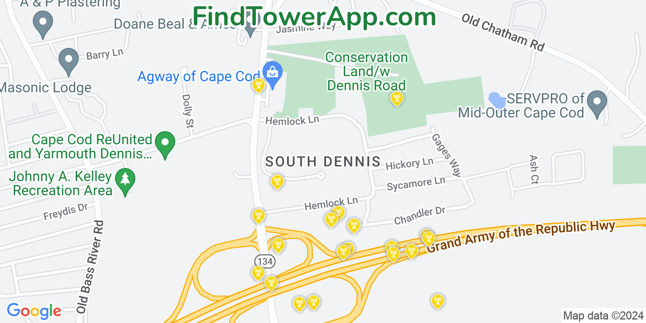 AT&T 4G/5G cell tower coverage map South Dennis, Massachusetts