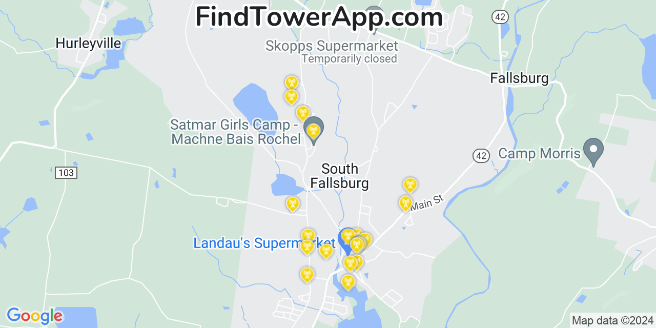 AT&T 4G/5G cell tower coverage map South Fallsburg, New York