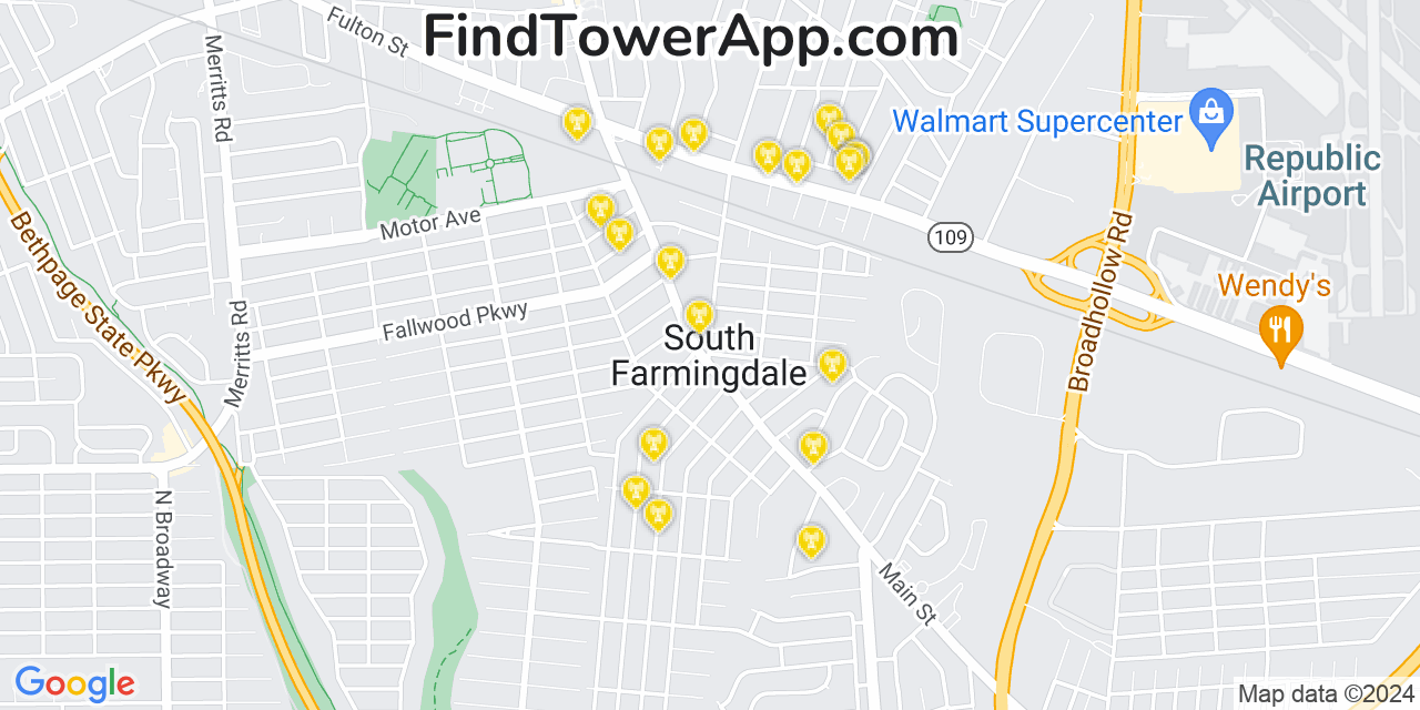 Verizon 4G/5G cell tower coverage map South Farmingdale, New York