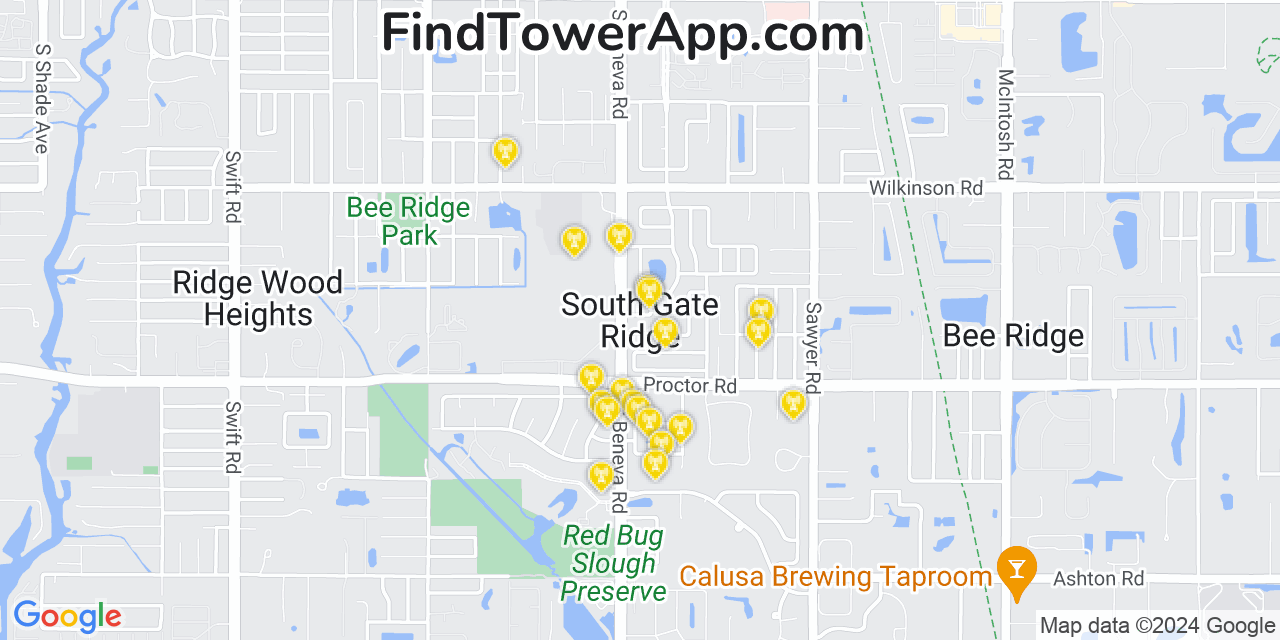 Verizon 4G/5G cell tower coverage map South Gate Ridge, Florida